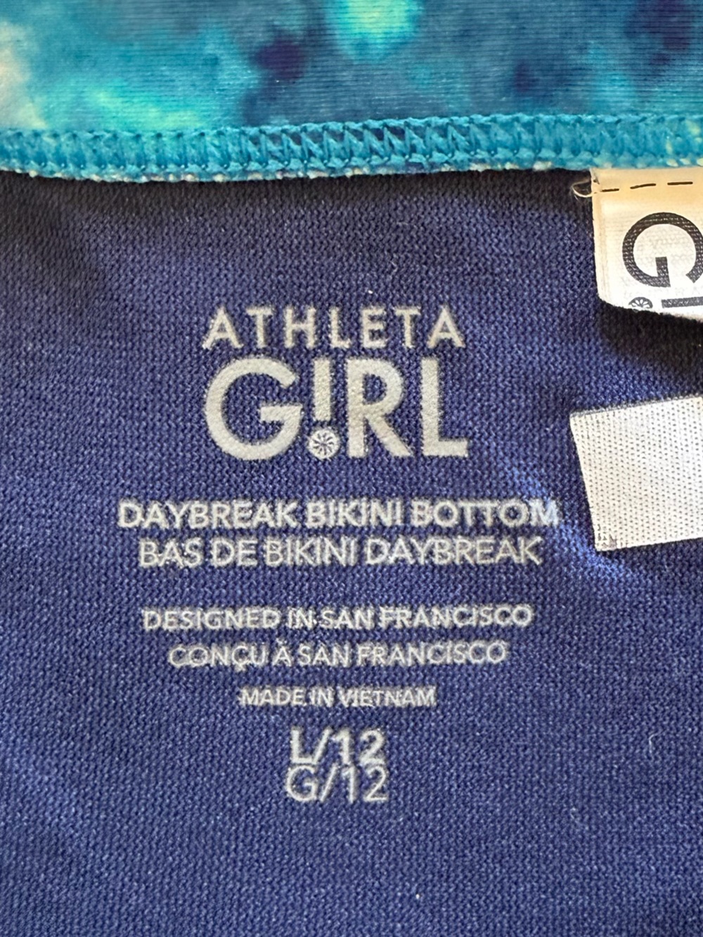 Athleta Girl L 12 Blue Tie-Dye Racerback Two-Piece bikini (please note pilling) - Picture 3 of 5